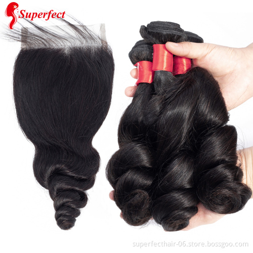 Factory Wholesale Cuticle Aligned Grade 10A Peruvian Loose Wave Virgin Remy Hair Bundles With Closure